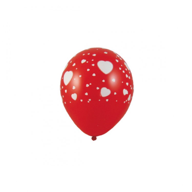 Balóniky L Červené s bielymi srdiečkami / bal. 100 ks